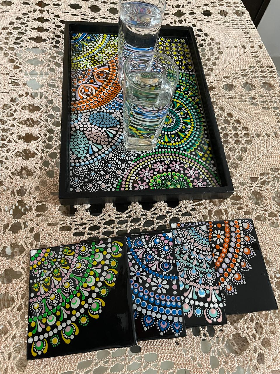 Resin Mandala Serving Tray and Coasters