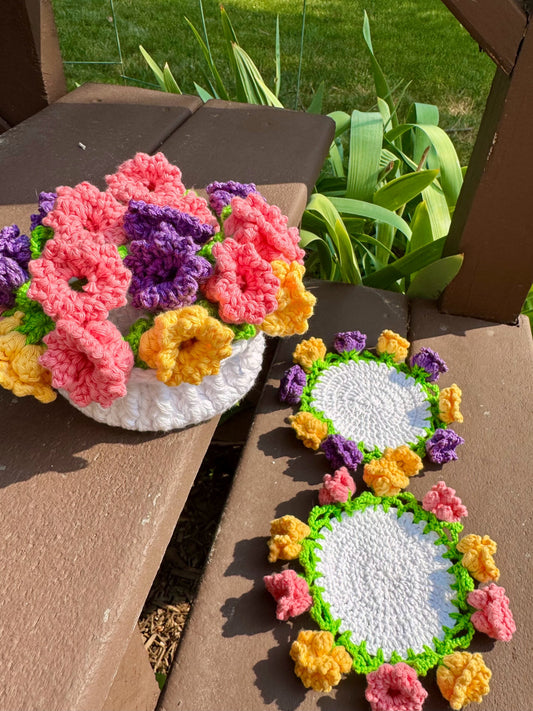 Crochet Flower Coasters Set